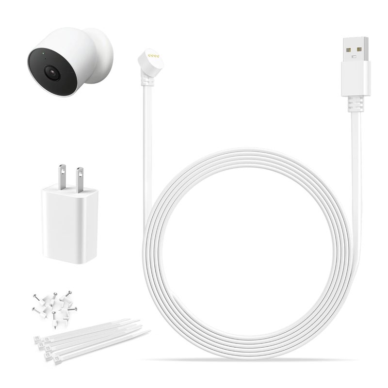 Itramax Power Cable for Google Nest Cam Outdoor or Indoor,Batte/ry,33FT/10M Extra Long Weatherproof Google Camera Charging Cable with Charger 5V2A,Continuous Charger,Outdoor Indoor Cord - Image 1